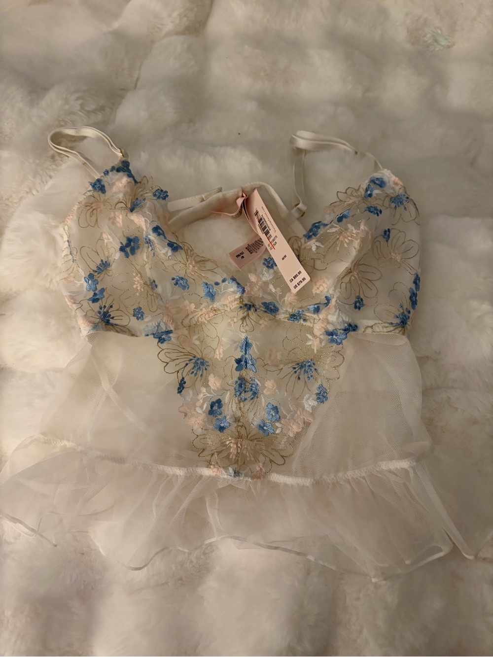 Victoria's Secret Sheer Floral Lace Chemise in Cream, Blue & Blush